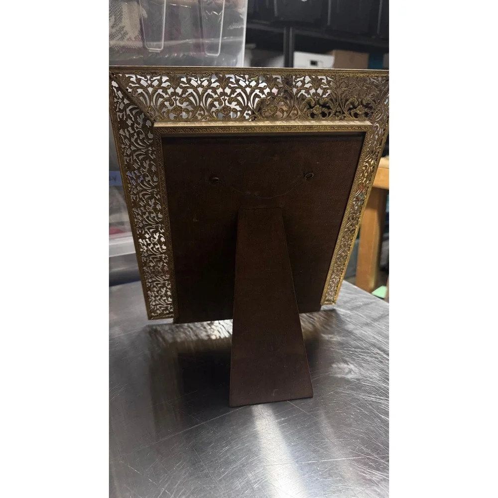 Vintage Ornate Brass Filigree Picture Frame Gold Tone Hollywood Regency 8x10